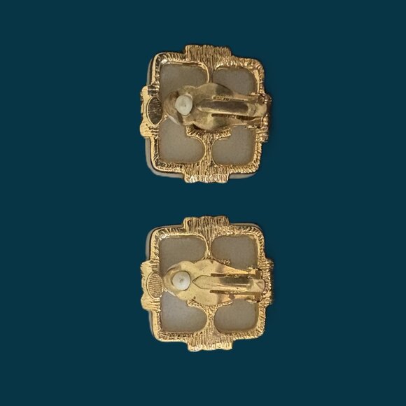 Vintage Antique Gold Rhinestone and Carved Marble Earrings EUC - Picture 11 of 12